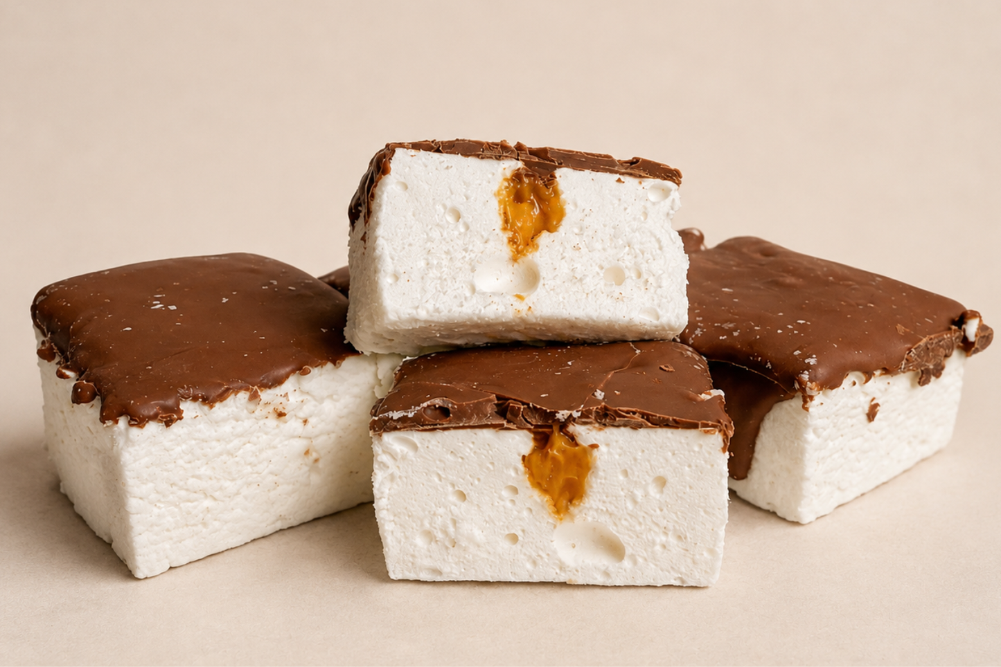 Chocolate Dipped Caramel Stuffed Marshmallows
