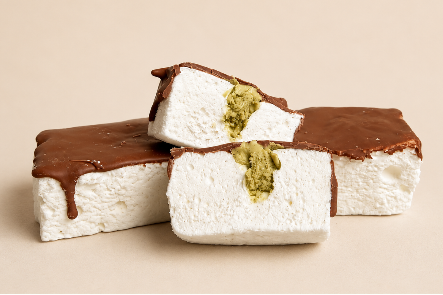 Chocolate Dipped Pistachio Stuffed Caramel Marshmallows